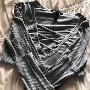 Icy blue criss-cross V long sleeve ❄️